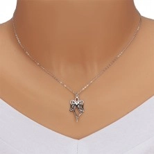 Strieborný náhrdelník 925 - vyrezávaný anjel, srdce s čírym diamantom