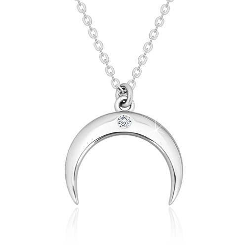 E-shop Šperky Eshop - Briliantový náhrdelník, striebro 925 - obrátený polmesiac s čírym diamantom S61.05