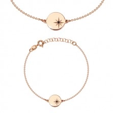 Strieborná sada 925, ružovozlatý odtieň - náramok a náhrdelník, kruh, Polárka a diamant