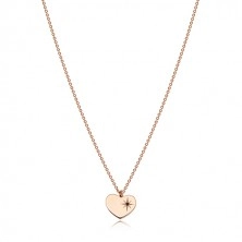 Strieborný náhrdelník 925, ružovozlatý odtieň - symetrické srdce, Polárka, čierny diamant