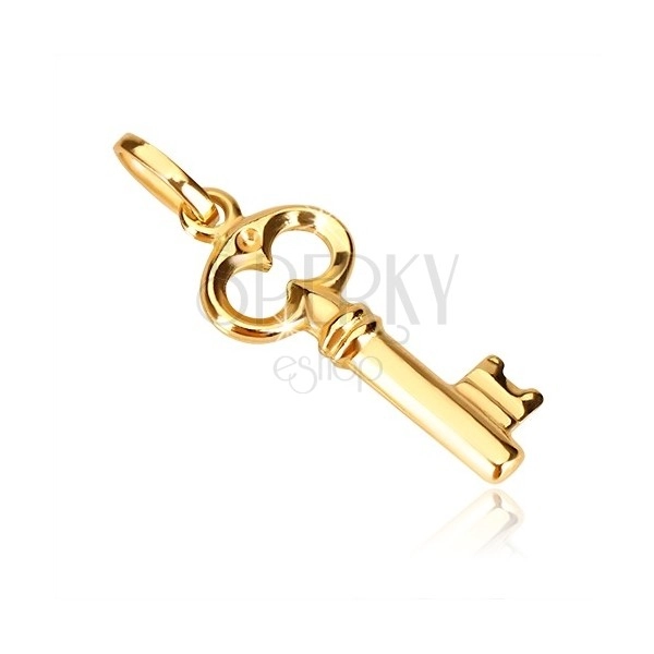 Prívesok zo žltého zlata 585 - lesklý kľúč so starožitným vzhľadom