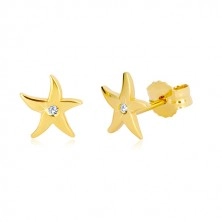 Náušnice zo žltého zlata 375 - morská hviezdica, číry okrúhly zirkón, puzetky