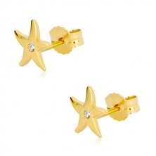 Náušnice zo žltého zlata 375 - morská hviezdica, číry okrúhly zirkón, puzetky