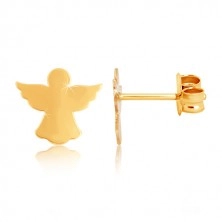 Náušnice zo žltého 9K zlata - silueta anjela s rozprestretými krídlami, puzetky