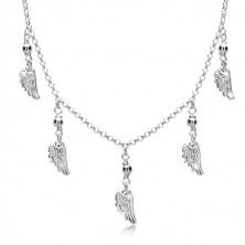 Strieborná 925 sada - náušnice a náhrdelník, anjelské krídla a guličky na retiazke