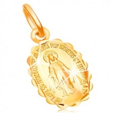 Prívesok zo žltého zlata 18K - obojstranný medailónik s Pannou Máriou