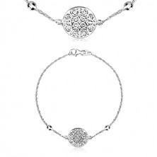 Strieborný 925 náramok - ornamentálne vyrezávaný kruh, vybrúsené guľôčky