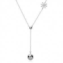 Strieborný náhrdelník 925 - visiaca lesklá gulička na retiazke, zirkónový kvet