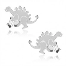 Strieborné náušnice 925 - lesklý dinosaurus - stegosaurus, hladký povrch, puzetky