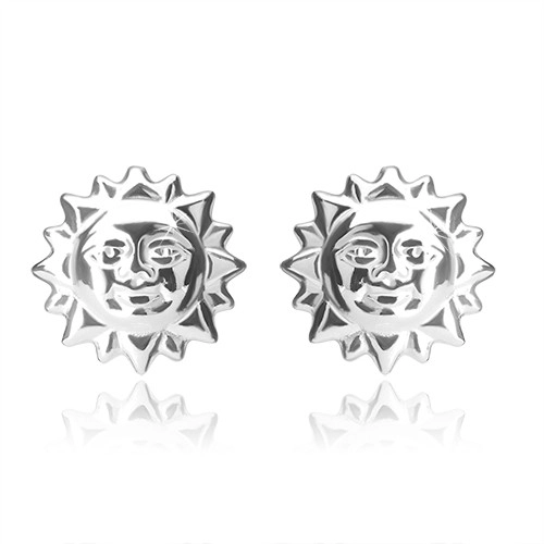 Strieborné náušnice 925 - usmievavé slniečko s vyrezanými lúčmi, puzetky