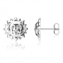 Strieborné náušnice 925 - usmievavé slniečko s vyrezanými lúčmi, puzetky