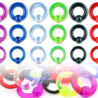 Akrylový UV piercing - krúžok s guličkou s hladkým povrchom - Rozmer: 2 mm x 12 mm x 5 mm, Farba piercing: Oranžová-Ružová-Modrá-Neónová