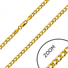Retiazka v žltom 14K zlate - široké očká zdobené malými jamkami, 500 mm