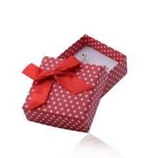 Červená darčeková krabička na prsteň alebo náušnice, biele bodky, mašlička