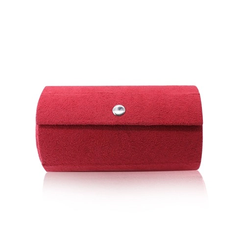 E-shop Šperky Eshop - Šperkovnica v červenom farebnom prevedení - tvar valca, tri priehradky Y09.13