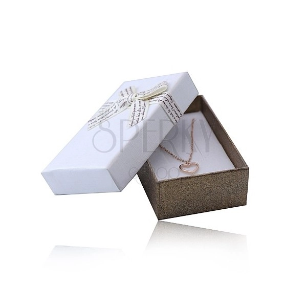 Darčeková krabička s mašľou na set alebo náhrdelník - bielo-hnedá kombinácia