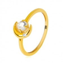 Prsteň v žltom 9K zlate - polmeciac so zirkónikom, okrúhly zirkón v tvare kabošonu