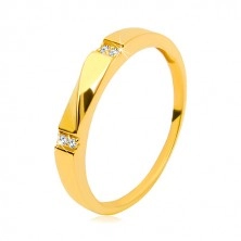 Zlatý prsteň 585 - číre zirkóny, lesklá vlnka, hladké ramená, 3 mm