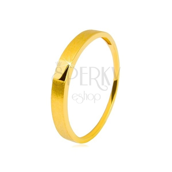 Zlatý prsteň 585 - lesklý hladký obdĺžnik, ramená so saténovým povrchom, 2,5 mm