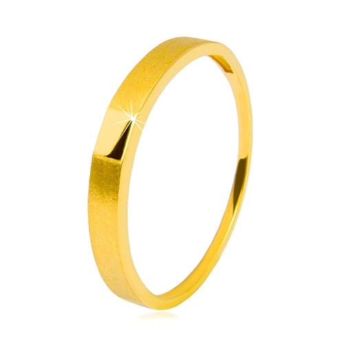 Zlatý prsteň 585 - lesklý hladký obdĺžnik, ramená so saténovým povrchom, 2,5 mm - Veľkosť: 54 mm