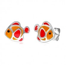 Dvojdielna sada zo striebra 925 - náhrdelník a náušnice, červeno-oranžová rybička