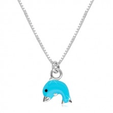 Strieborný 925 dvojset - náhrdelník a náušnice, delfínik s modrou glazúrou