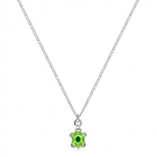 Strieborná 925 dvojdielna sada - náhrdelník a náušnice, korytnačka so zelenou glazúrou na pancieri
