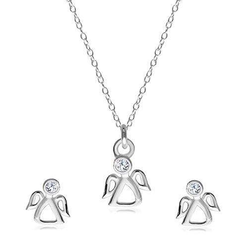 E-shop Šperky Eshop - Dvojset zo striebra 925 - náušnice a náhrdelník, vykrajovaný anjelik s čírym zirkónom R24.07