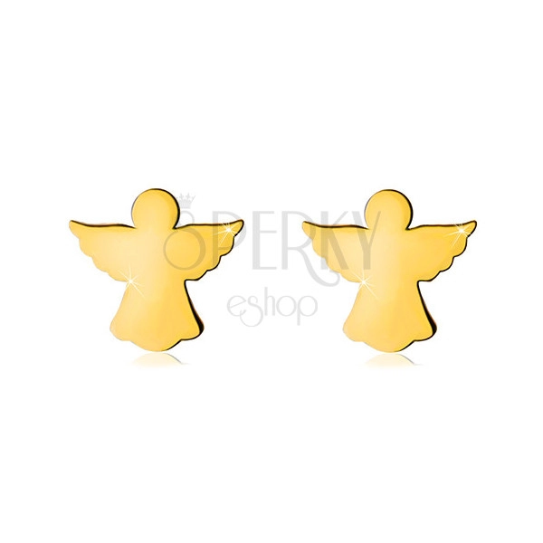 Náušnice v žltom zlate 585 - vyrezávaný obrys anjelika s rozprestretými krídlami, puzetky