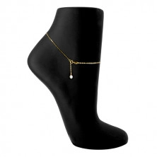 Náramok na nohu zo žltého 14K zlata - kontúra mušle s výrezom, dve oválne perly