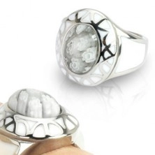 Dámsky prsteň z ocele - White Murano