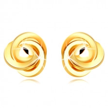 Zlaté 9K náušnice - tri prepletené prstence s hladkou guľôčkou, puzetky