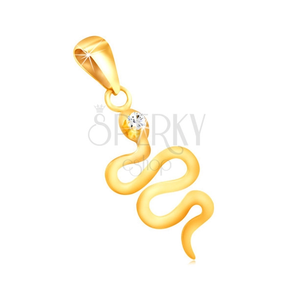 Prívesok zo žltého 9K zlata - zvlnený lesklý hadík so zirkónovou hlavičkou