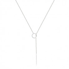 Strieborný 925 náhrdelník - lesklý krúžok a palička visiaca na jemnej retiazke