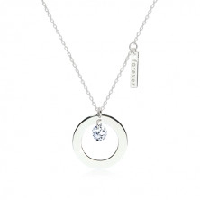 Lesklý náhrdelník zo striebra 925 - kontúra kruhu s výrezom, známka s nápisom "forever", číry zirkón