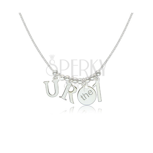 Lesklý strieborný 925 náhrdelník - motív "U R the 1", hladké drobné guličky