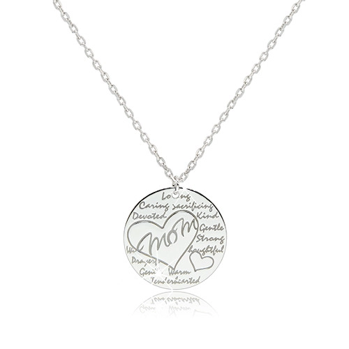 Ródiovaný strieborný náhrdelník 925 - lesklý krúžok s nápisom \