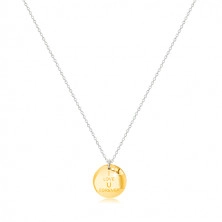 Strieborný náhrdelník 925 - medailónik v zlatom odtieni, nápis "I LOVE U FOREVER", zirkónová ležiaca osmička