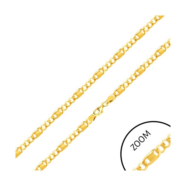 Zlatá 585 retiazka 585 - tri oválne očká, článok s obdĺžnikom uprostred, 550 mm