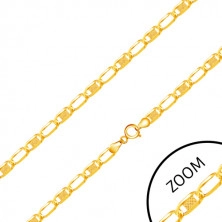 Retiazka v žltom zlate 585 - podlhovasté články zdobené vzorovaným obdĺžnikom, 450 mm