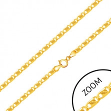 Retiazka v zlate 585 - oválne články zdobené obdĺžnikom s mriežkovaným vzorom, 550 mm