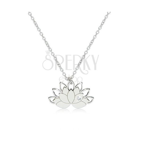 Strieborný 925 náhrdelník - lotosový kvet s kontúrami lupeňov a čírym zirkónikom