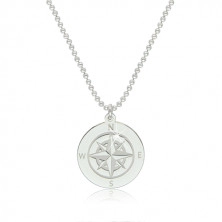 Strieborný 925 náhrdelník - obrys kruhu s vyobrazeným kompasom a svetovými stranami