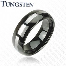 Elegantný wolfrámový prsteň - čierny, pás striebornej farby, 8 mm