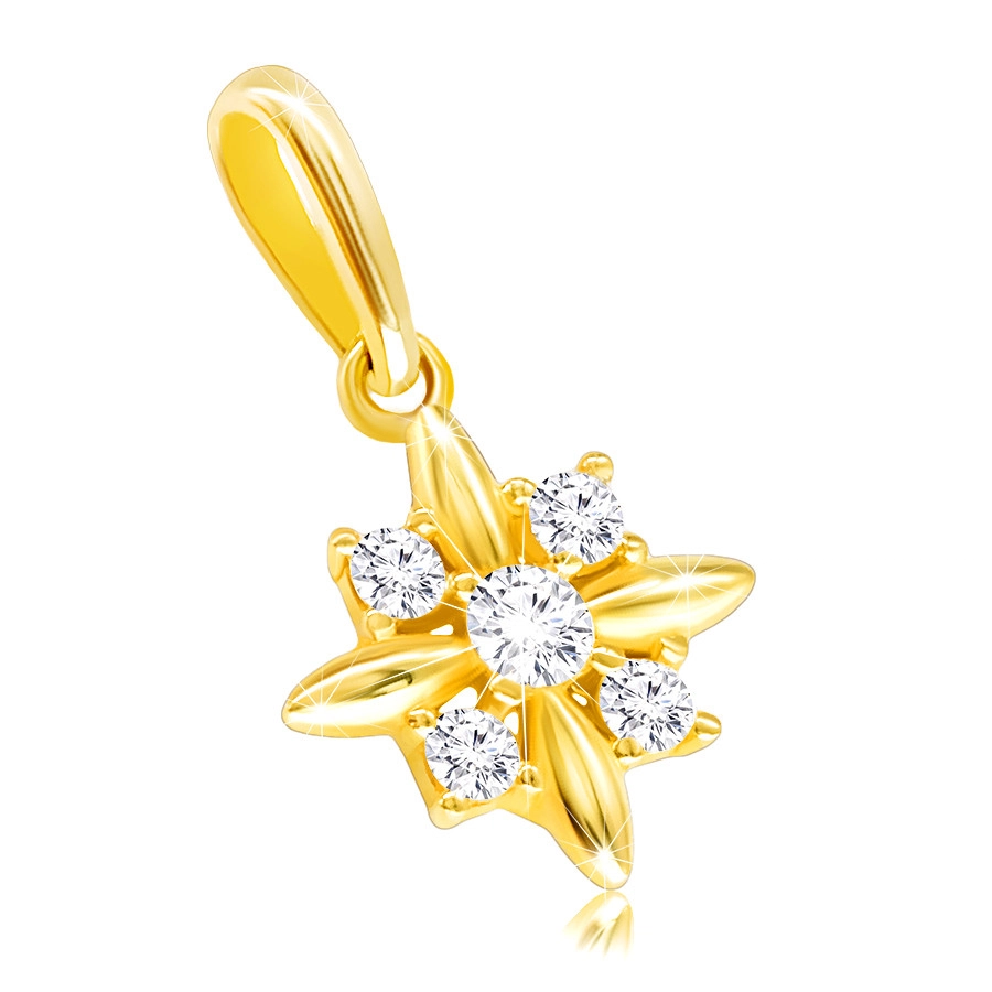 E-shop Šperky Eshop - Prívesok v žltom 14K zlate - kvietok s podlhovastými lupeňmi a okrúhlymi zirkónikmi S2GG225.25