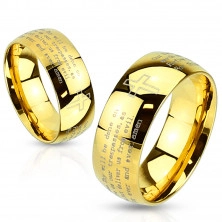 Prsteň z ocele zlatej farby - modlitba Otčenáš a krížik, 8 mm