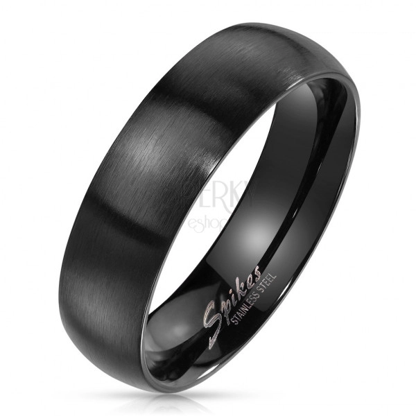 Prsteň z ocele v čiernom farebnom odtieni - široké ramená s matným povrchom, 6 mm