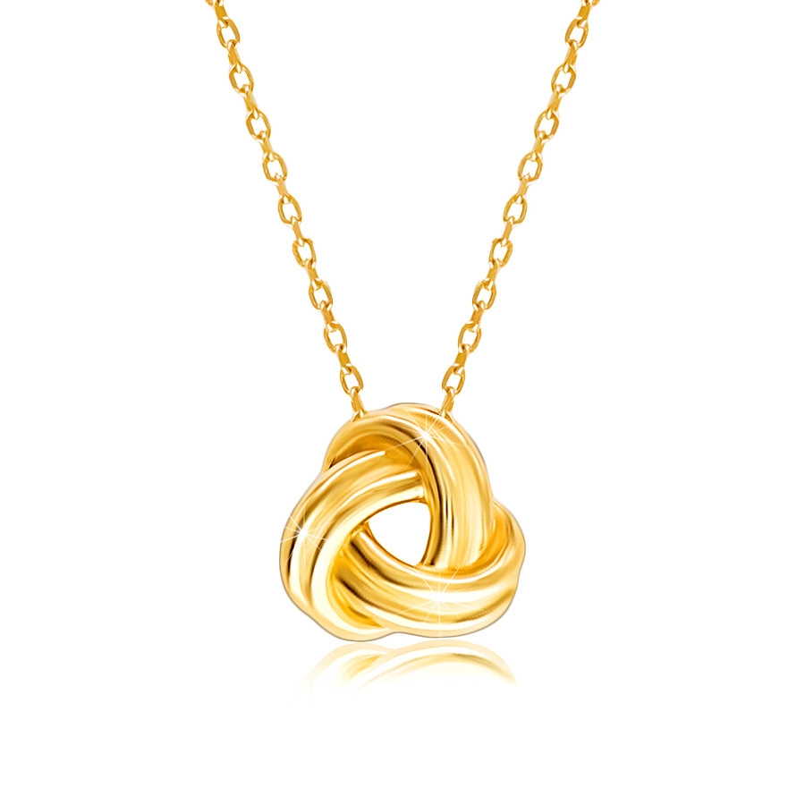 Zlatý náhrdelník 585 - trojitý lesklý pletenec s výrezom v strede