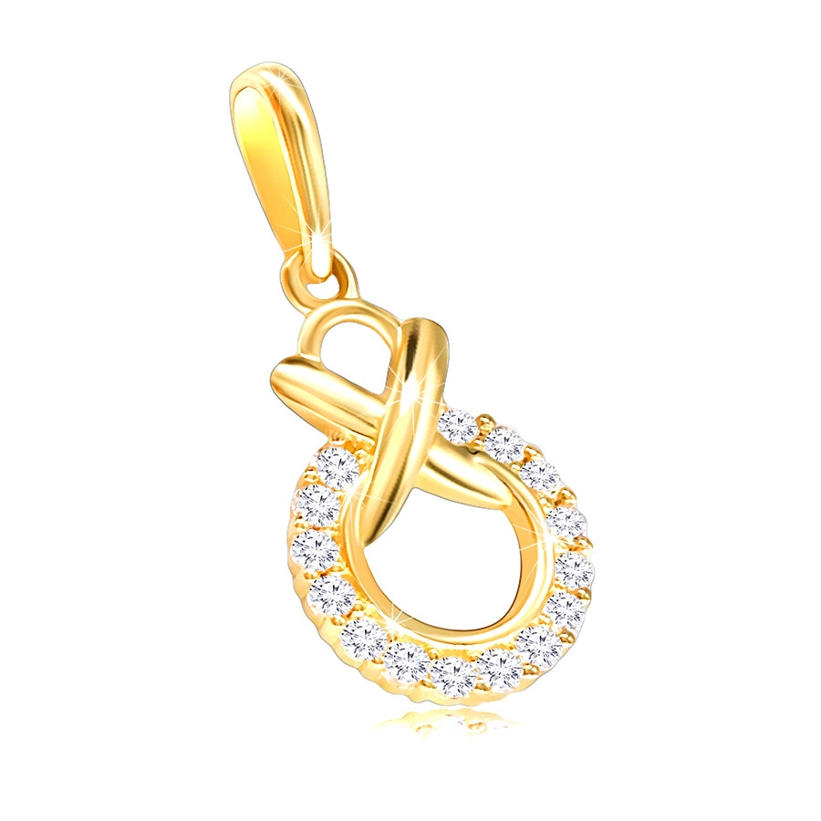 E-shop Šperky Eshop - Prívesok v 9K zlate - okrúhla kontúra s čírymi zirkónikmi prepletená s menším kruhom S2GG226.29