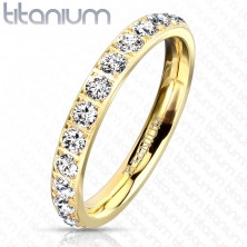 Titánový prsteň v zlatom odtieni - trblietavé zirkóniky čírej farby, 3 mm